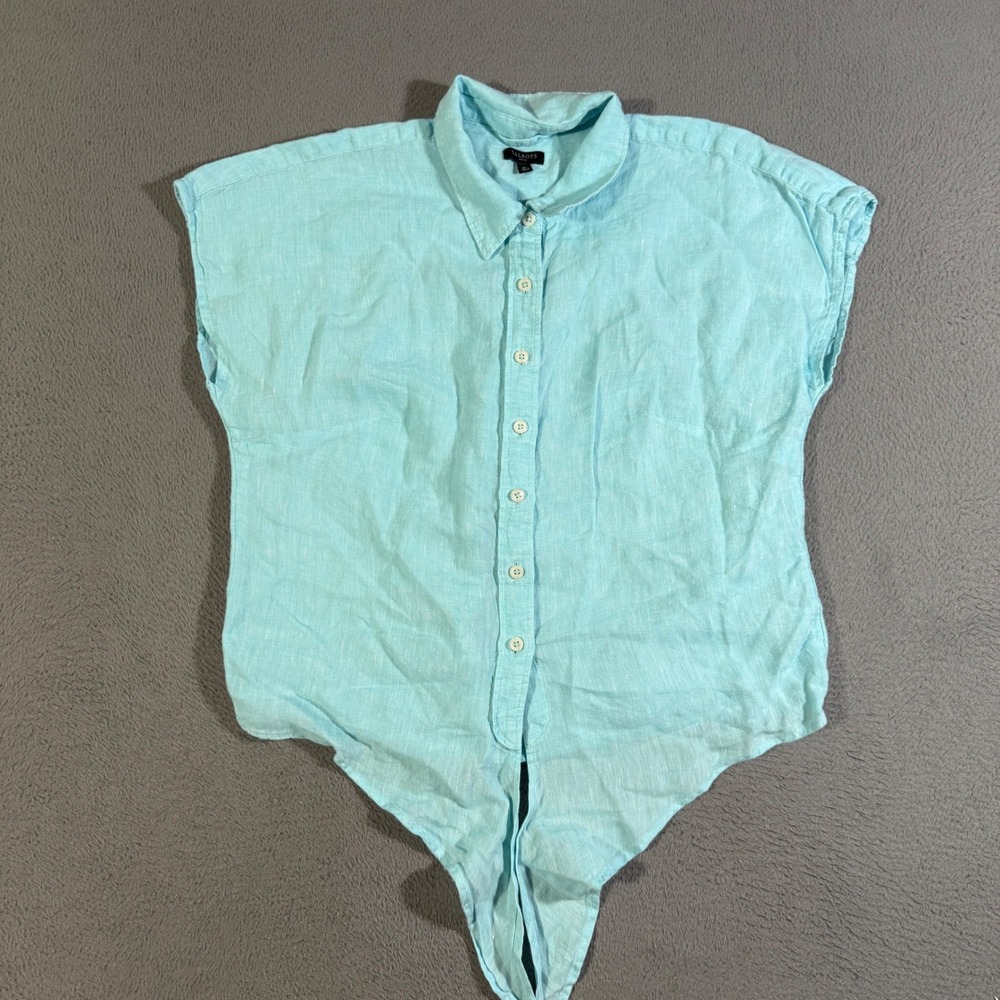 Talbots‎ Petite Linen Button Down Sleeveless Shirt Bodysuit Top Medium